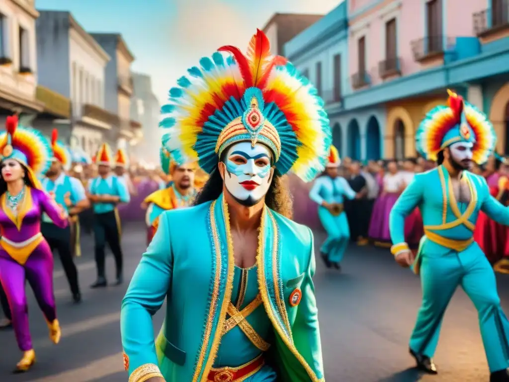 Desfile de Carnaval en Uruguay: color y alegría Adaptaciones únicas del Carnaval Uruguayo extranjero: desfile vibrante y colorido con carrozas y bailarines festivos