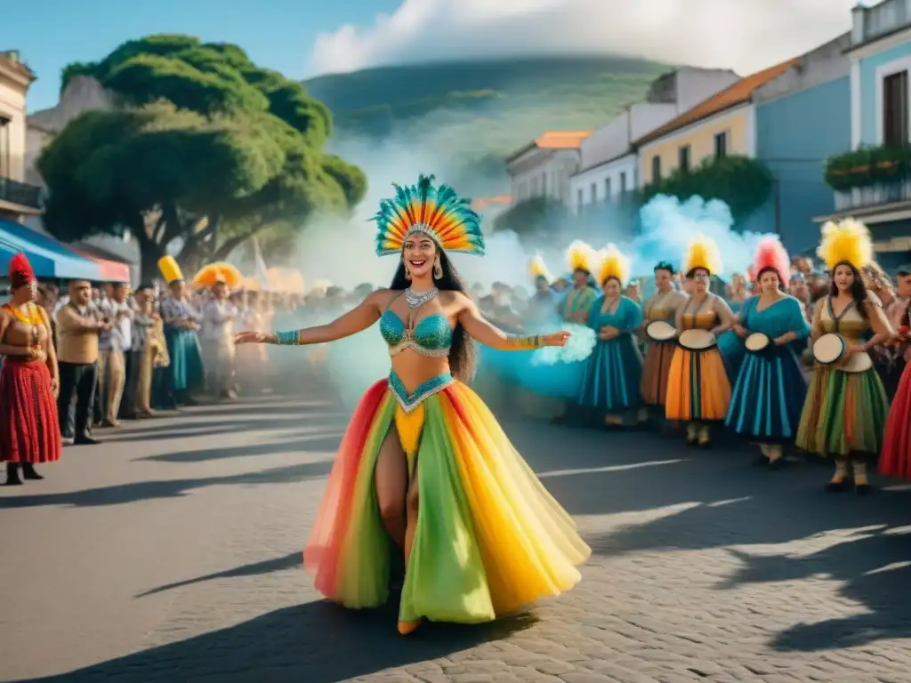 Carnaval en Uruguay: Desfile vibrante con Clementina, vedette afro-uruguaya Vedette afrouruguaya en Carnaval: Clementina lidera con gracia y confianza una vibrante procesión llena de color y energía en Uruguay