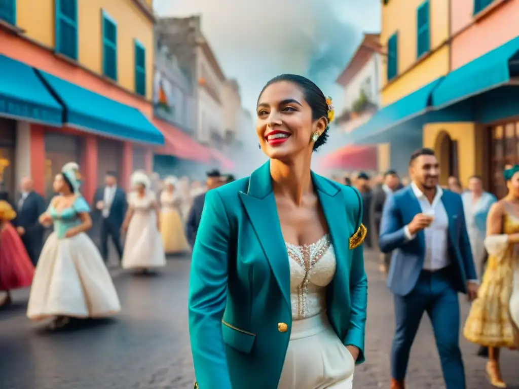 Carnaval en Uruguay: Pintura acuarela vibrante de la fiesta callejera Una animada pintura acuarela de la cocina tradicional en Carnaval Uruguayo