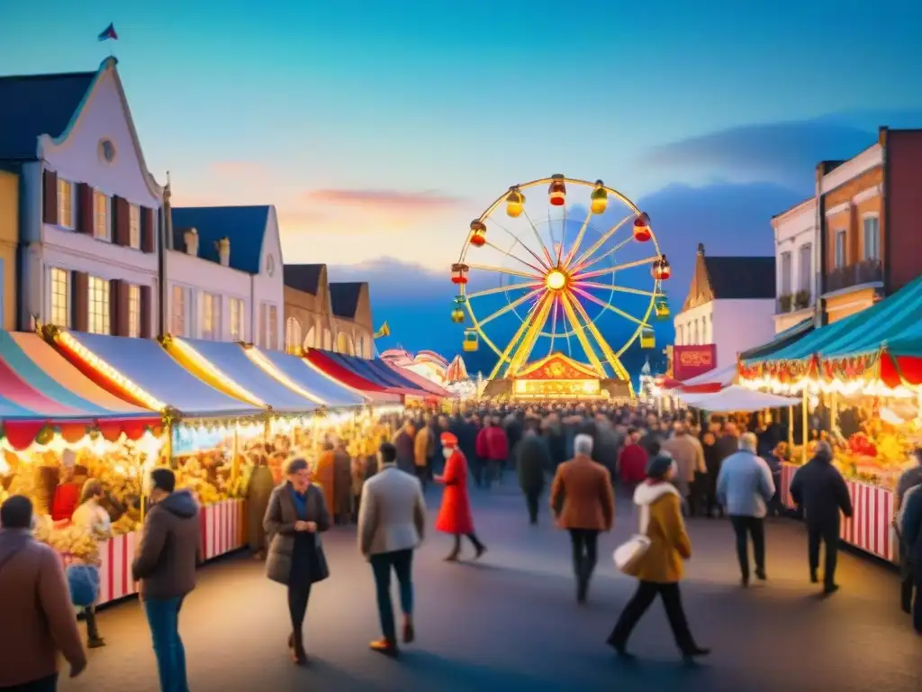 Colorida feria callejera: alegría y diversión en acuarela Un animado Carnaval con coloridos desfiles, música alegre y gente bailando en disfraces