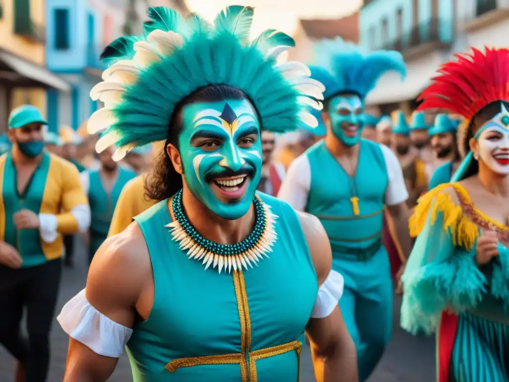 Carnaval de Uruguay: Colorida fiesta callejera llena de energía Animado Carnaval en Uruguay con vestuarios coloridos y diseño único, reflejando la influencia de las redes sociales