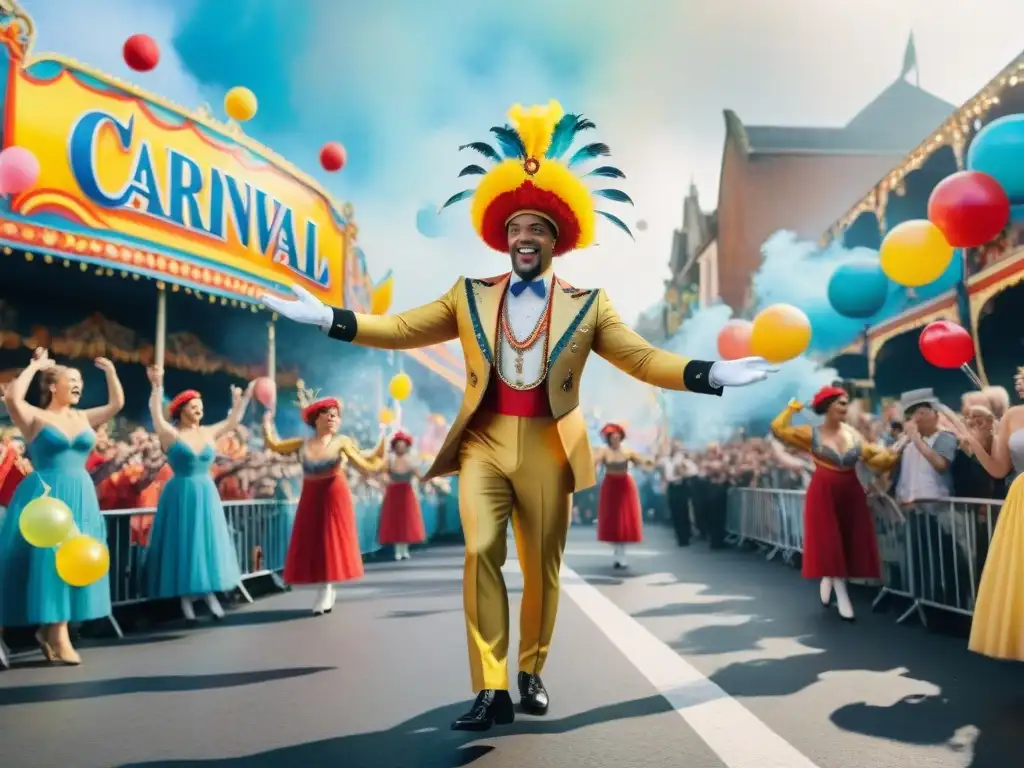Desfile de Carnaval: energía y colorido Un animado desfile de carnaval con carrozas coloridas y bailarines, reflejando la energía y alegría de la celebración