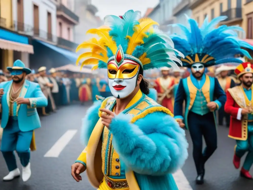 Carnaval en Uruguay: Colorido y festivo desfile de máscaras y danzas Admira los Archivos inéditos Carnaval Uruguayo digitalizados en vibrante pintura acuarela
