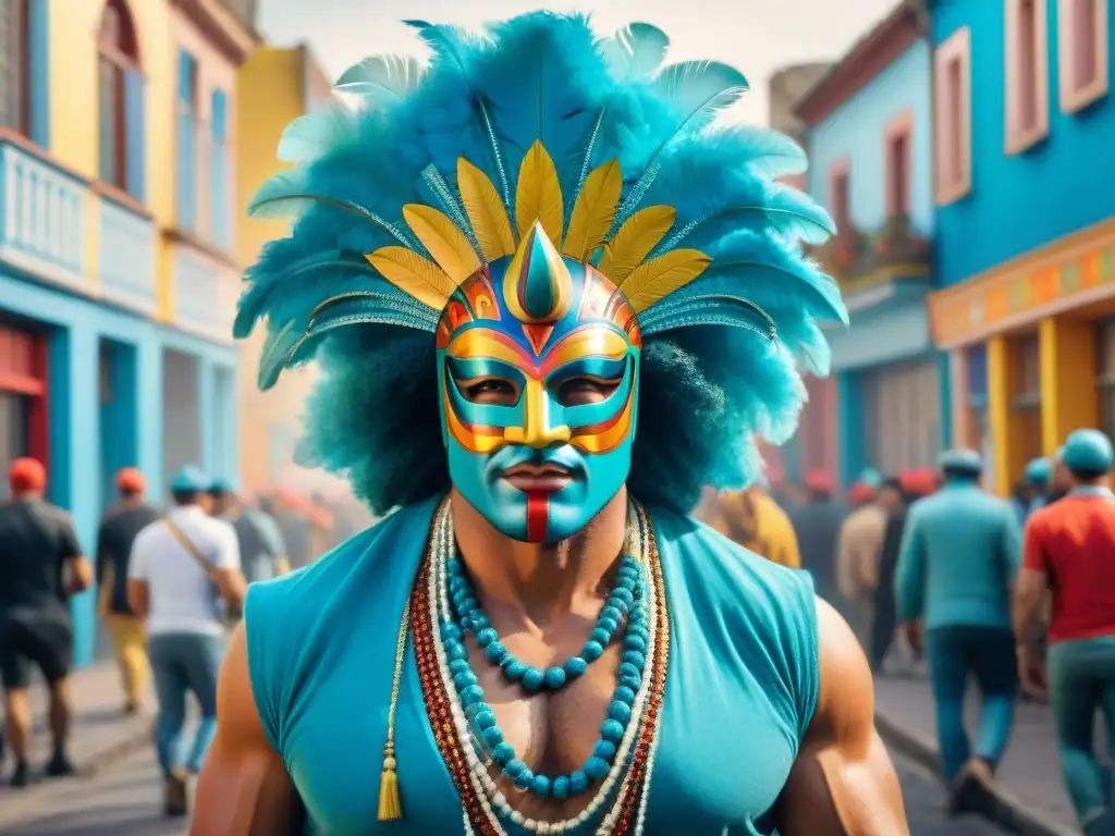 Arte urbano vibrante en el Carnaval de Uruguay Arte callejero del Carnaval Uruguayo cobra vida en vibrante acuarela de una calle repleta de coloridos grafitis