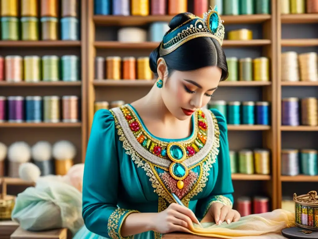 Restauración detallada de traje de Carnaval: arte en acuarela Un artesano restaurando con esmero un traje de Carnaval, llenando de vida historias trajes carnaval restaurados