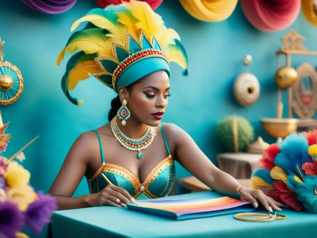 Artesanos creando trajes de carnaval en Uruguay Artesanos uruguayos creando trajes de carnaval, reflejando la importancia económica del Carnaval Uruguayo