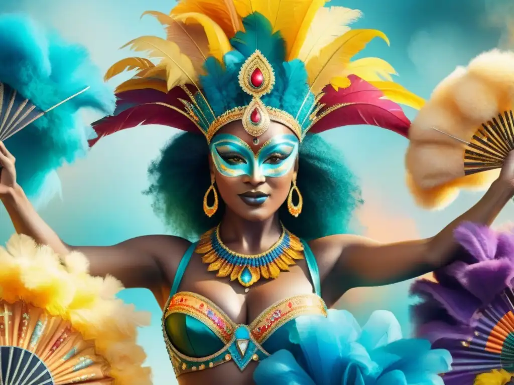 Colaboración multicultural: Diseñando trajes de carnaval únicos Un atelier lleno de vida donde artistas de distintas culturas colaboran en vestuario carnavalesco