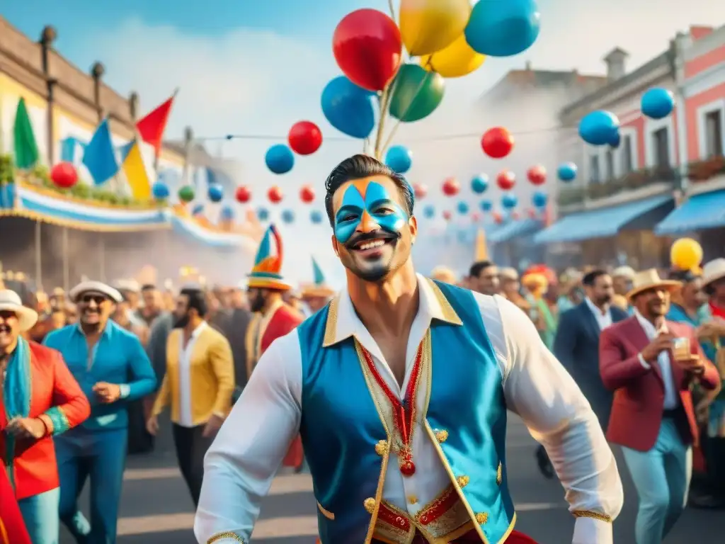 Colorido Carnaval Uruguayo: Desfile de alegría y energía Branding Carnaval Uruguayo: una ilustración vibrante que refleja la energía y emoción de un desfile colorido lleno de alegría y espectáculo