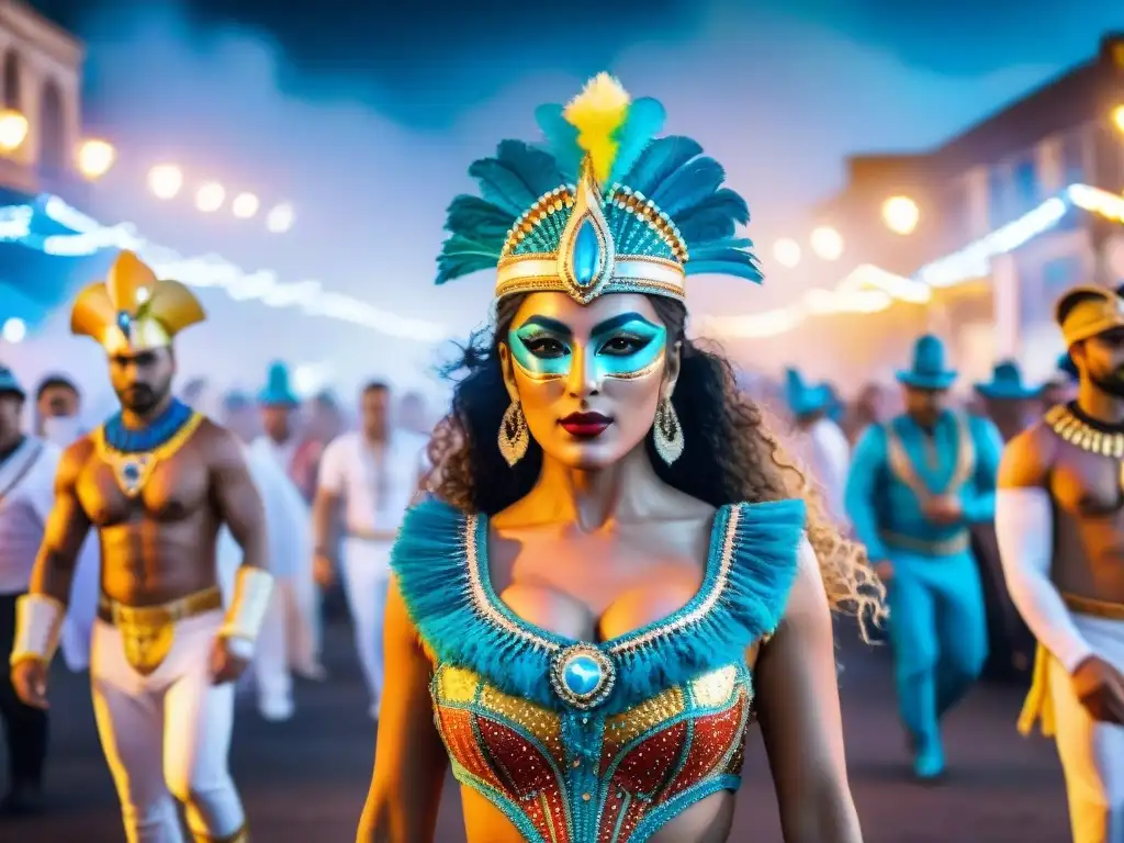 Espectáculo de Carnaval en Uruguay: Fusión de tradición y tecnología LED Brillantes trajes tecnológicos Carnaval Uruguayo fusionando tradición e innovación