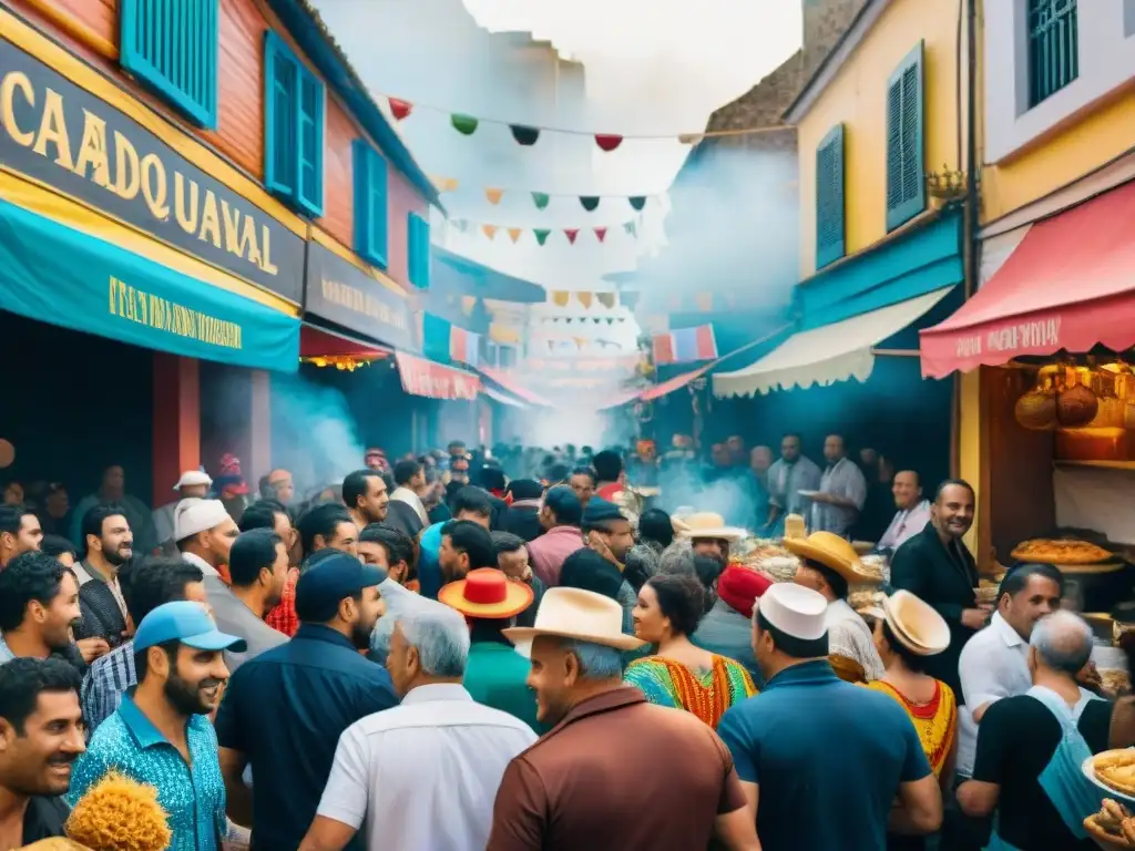 Un bullicioso Carnaval Uruguayo lleno de coloridas cocinas festivas y danzas al ritmo de tambores de candombe