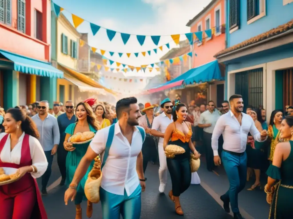 Carnaval en Uruguay: colorida fiesta callejera con baile y comida típica Celebra el Carnaval de Uruguay con comida típica y danzas coloridas en la calle