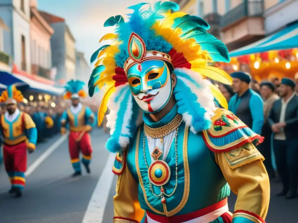 Carnaval en Uruguay: Desfile vibrante y colorido Celebración del Carnaval en Uruguay con desfile de colores y música, explorando la rica tradición cultural