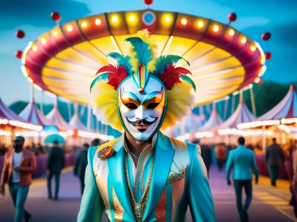 Escena futurista de carnaval: floats vibrantes y tecnología Ilustración acuarela de un carnaval futurista con colores vibrantes y elementos de alta tecnología, impacto cortometrajes en Carnaval