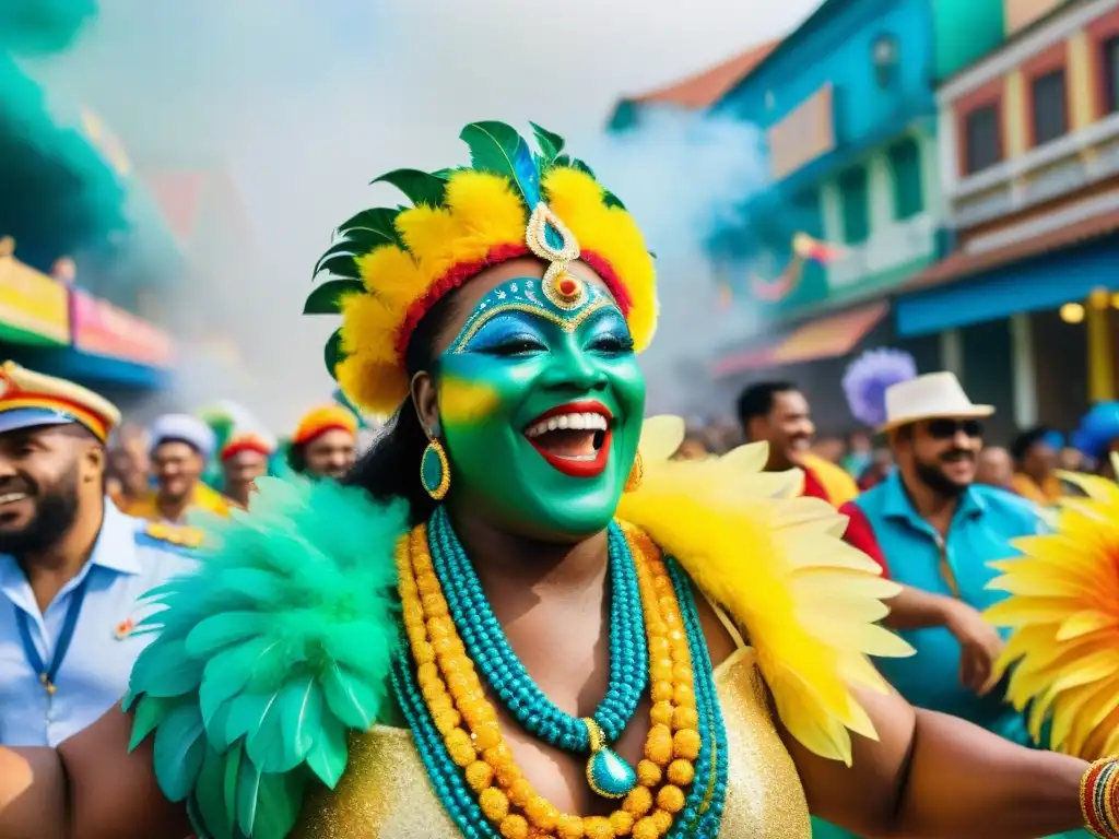 Desfile inclusivo y vibrante en Carnaval Un Carnaval inclusivo y alegre con personas con discapacidad disfrutando de la fiesta