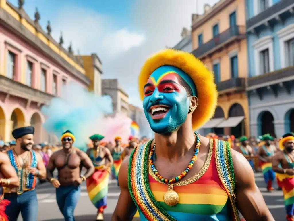 Desfile LGBT+ en Uruguay: Diversidad y Celebración Comparsas LGBT+ en Carnaval Uruguayo: Desfile colorido y alegre con diversidad y celebración