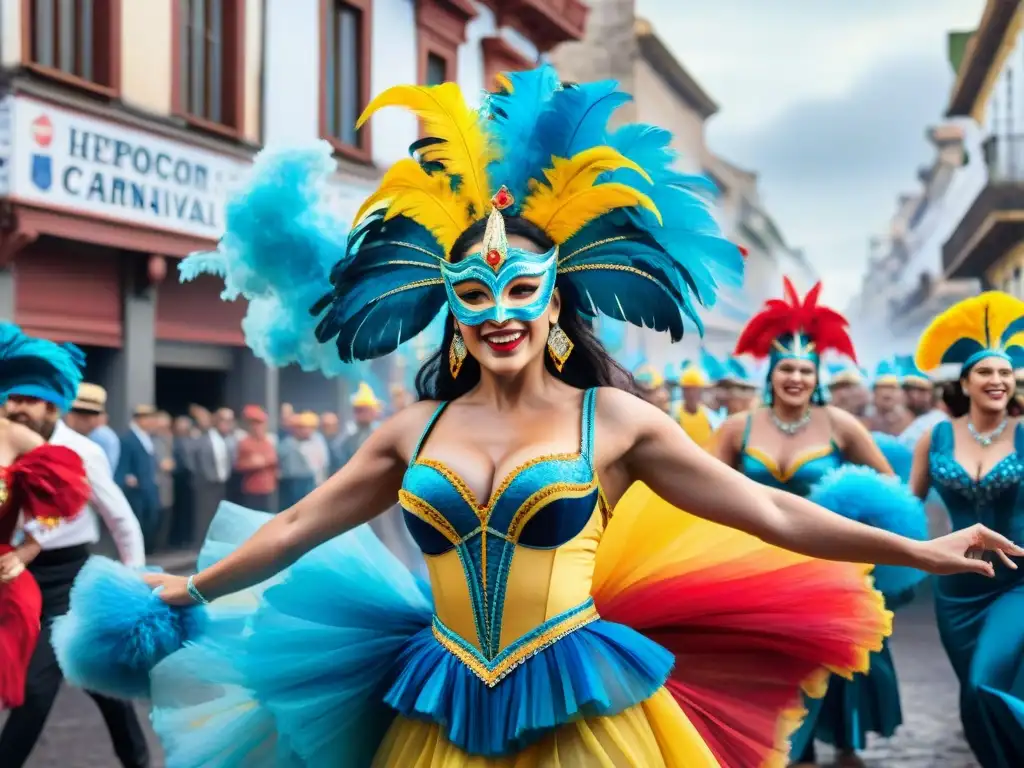 Carnaval Uruguayo: danzas y colores vibrantes Celebra el Carnaval Uruguayo con un vibrante y colorido desfile de bailarines y espectadores
