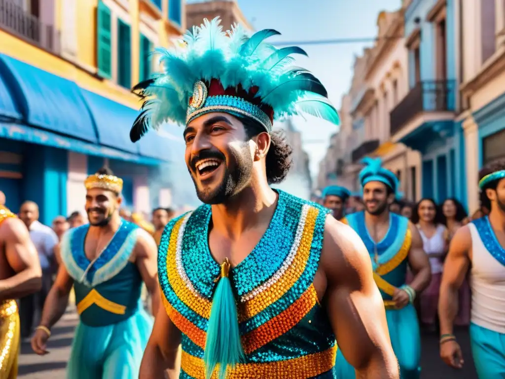 Murgas Uruguañas unidas en vibrante desfile de carnaval Una colaboración memorable entre murgas Uruguayas en pleno carnaval, vibrante y colorida