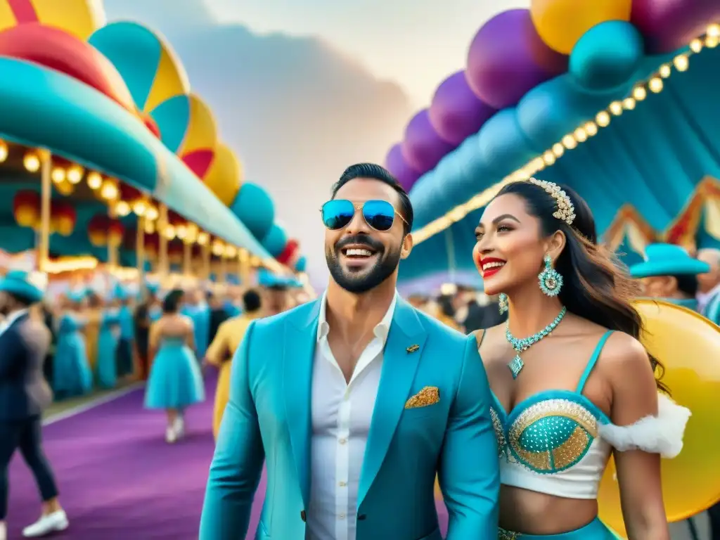 Colorida celebración de carnaval: danzas, música y alegría Una colorida ilustración acuarela de un bullicioso carnaval, con desfiles, bailarines y espectadores disfrutando de las festividades