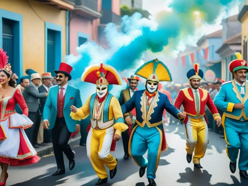 Deslumbrante carnaval en Uruguay: celebración colorida y alegre Colorida procesión de carnaval en Uruguay, transmitiendo la cultura festiva a través de generaciones