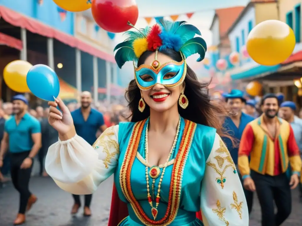 Carnaval uruguayo: danza, color y alegría Colorida ilustración de carnaval en Uruguay con desfiles, danzas y coberturas seguro viaje Carnaval Uruguayo