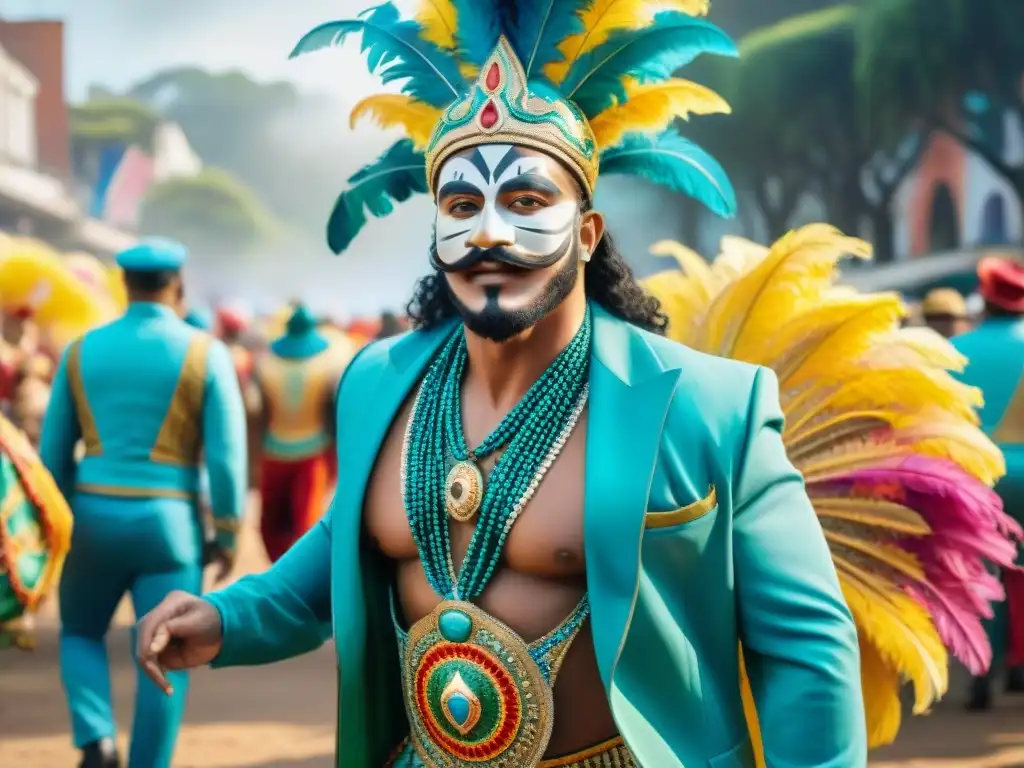 Desfile sostenible en el Carnaval de Uruguay: moda reciclada y colorida Una colorida procesión de carnaval en Uruguay con moda sostenible