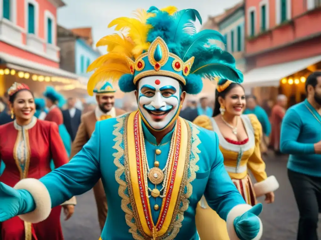 Colorida celebración de carnaval en familia en Uruguay Colorida transmisión cultura carnavalesca en familias uruguayas