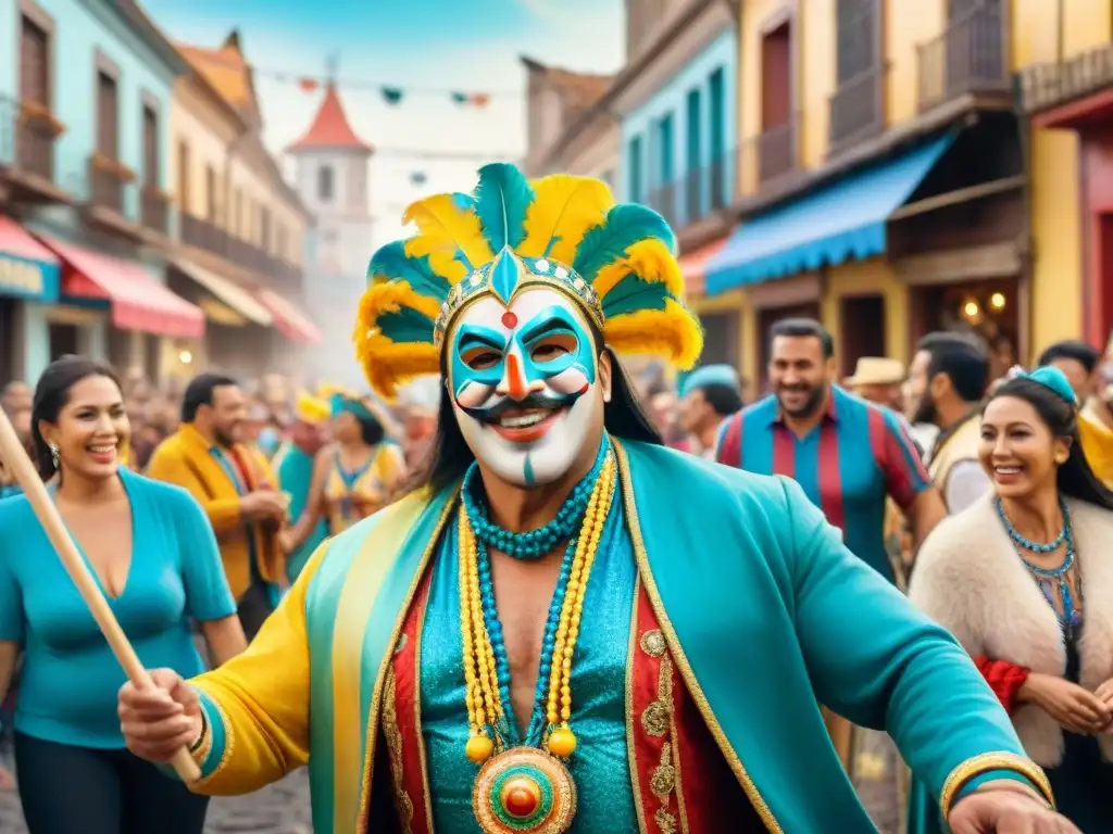 Colorida celebración familiar de carnaval en Uruguay Colorida transmisión cultura carnavalesca en familias Uruguayas disfrutando de festividades tradicionales