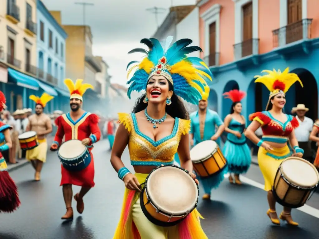 Comparsa de Carnaval en Uruguay: Colorida celebración callejera Colorida comparsa de Carnaval en Uruguay, historia comparsas Carnaval Uruguayo