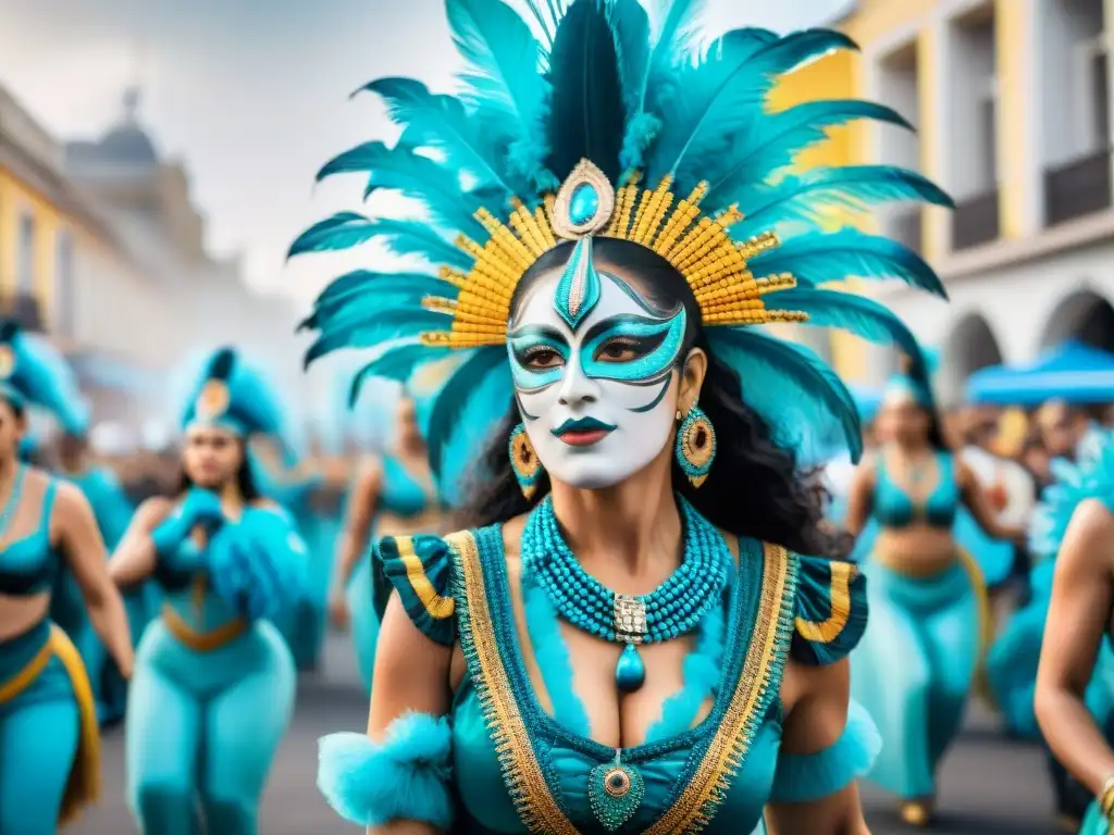 Deslumbrante carnaval uruguayo: comparsas, baile y color Colorida comparsa cultural en Uruguay, ascenso de la cultura popular con música y baile
