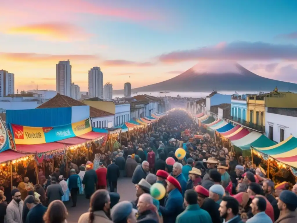 Una colorida escena del Carnaval en Uruguay con auténticos accesorios Carnaval Uruguayo