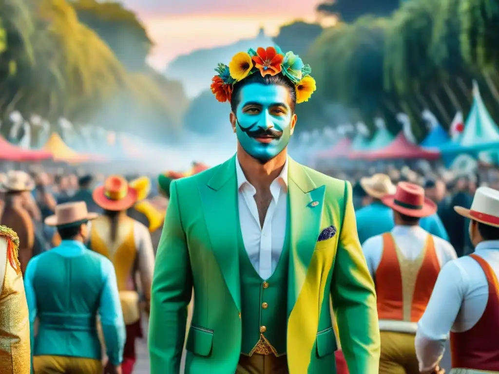 Desfile de Carnaval Ecofriendly en Uruguay Una colorida murga ecológica desfila en Uruguay entre la naturaleza y la biodiversidad