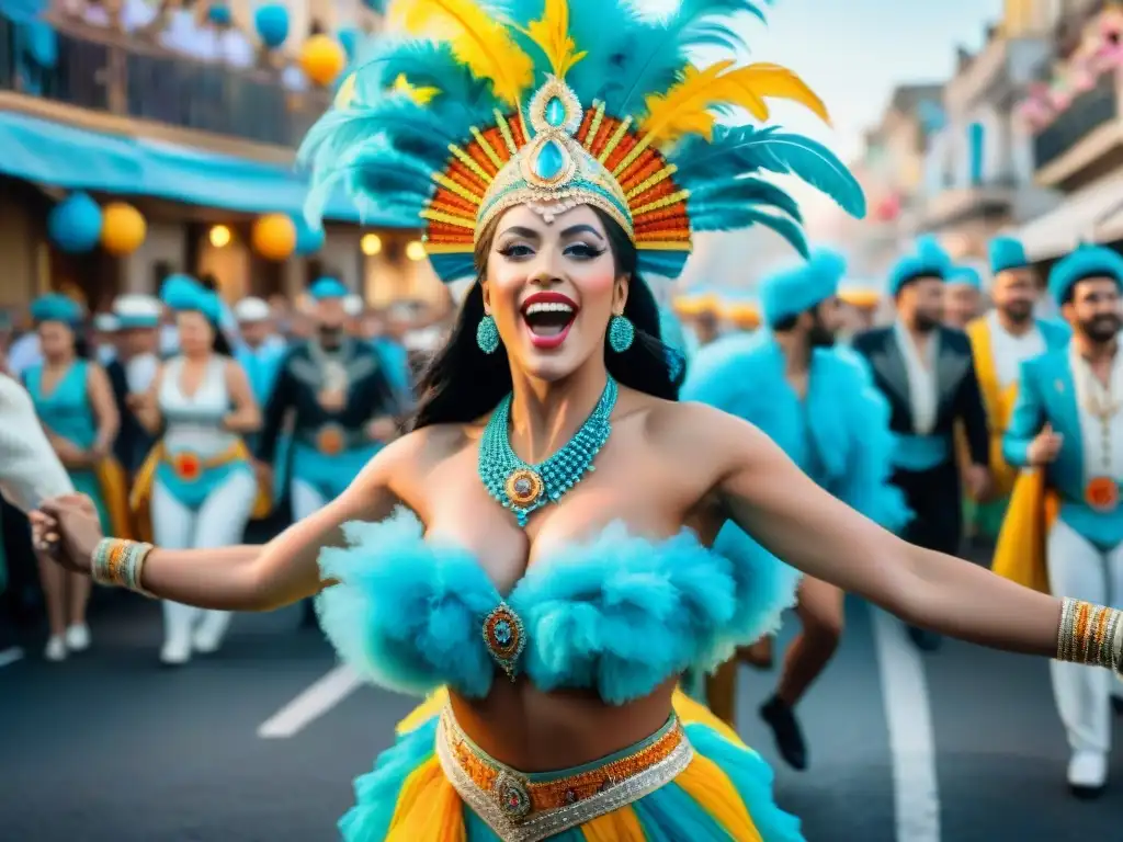 Deslumbrante Carnaval en Uruguay: baile, color y alegría Colorida pintura acuarela de desfile de Carnaval en Uruguay, transmitido en vivo