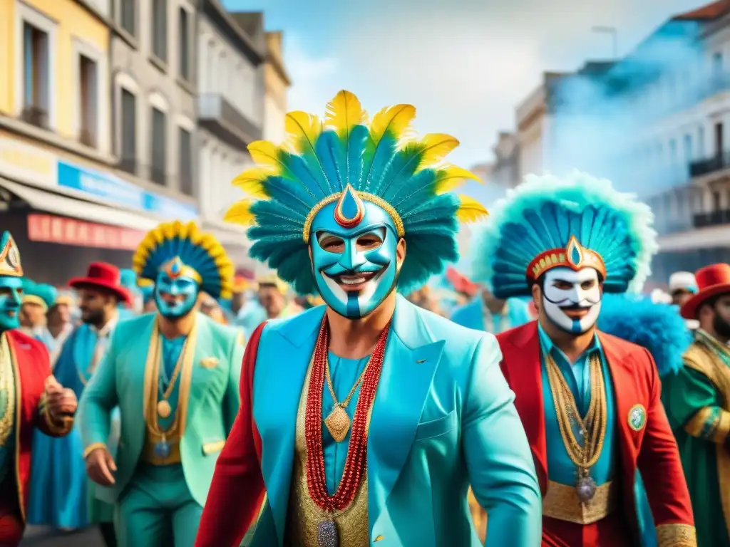 Vibrante Carnaval en Uruguay: una fiesta de colores y alegría Una colorida pintura acuarela del vibrante Carnaval Uruguayo archivos digitalizados