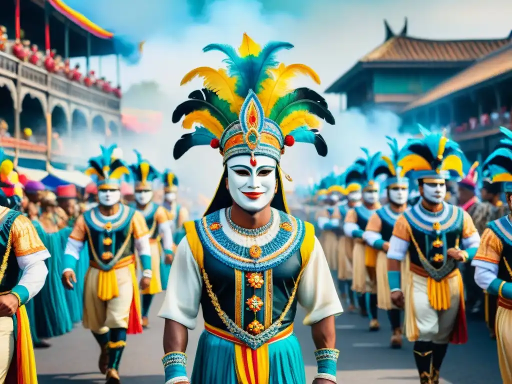 Carnaval ancestral: vibrante pintura acuarela Una colorida pintura acuarela de un vibrante desfile de Carnaval antiguo, evocando tradición y festividad