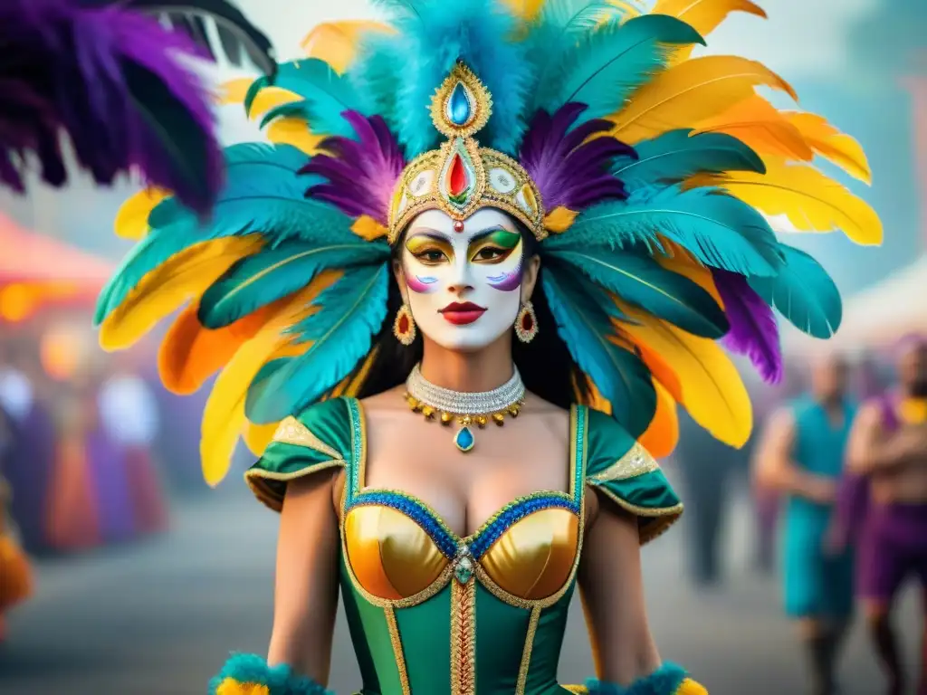 Evolución vibrante de trajes de carnaval en Uruguay: tradición a modernidad Colorida evolución de trajes de carnaval uruguayo: desde máscaras tradicionales a diseños modernos con plumas y lentejuelas