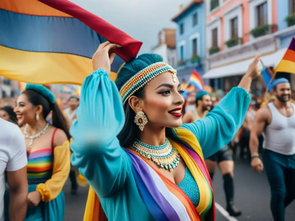 Desfile vibrante de diversidad y alegría en el Carnaval LGBT+ de Uruguay Coloridas comparsas LGBT+ celebran la diversidad en el Carnaval Uruguayo