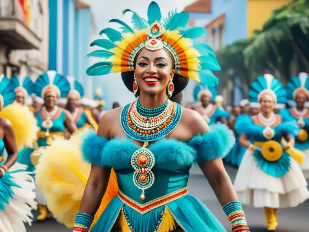 Carnaval en Uruguay: Danzas africanas y coloridas carrozas Colorido Carnaval en Uruguay con danzantes y trajes inspirados en la diáspora africana