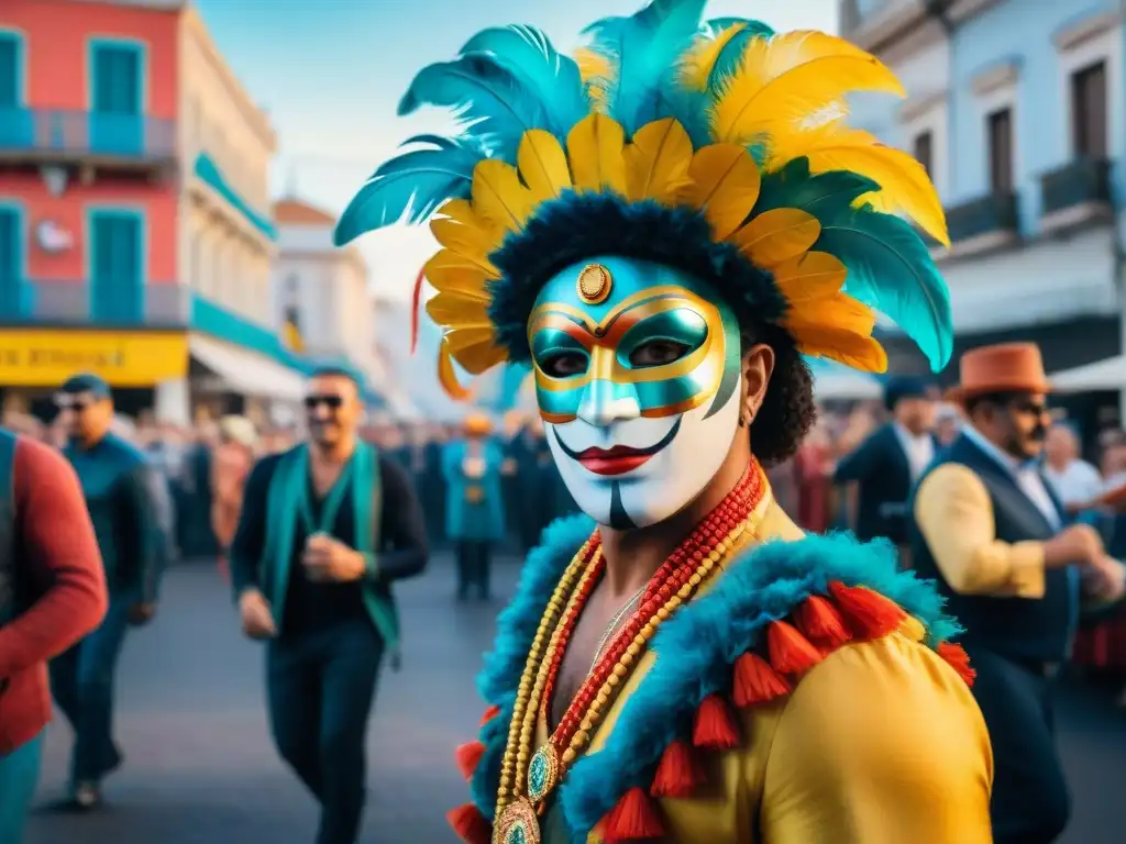 Carnaval en Uruguay: Celebración colorida y festiva Colorido Carnaval en Uruguay con personas de todas las edades y géneros celebrando, destacando la salud sexual y reproductiva