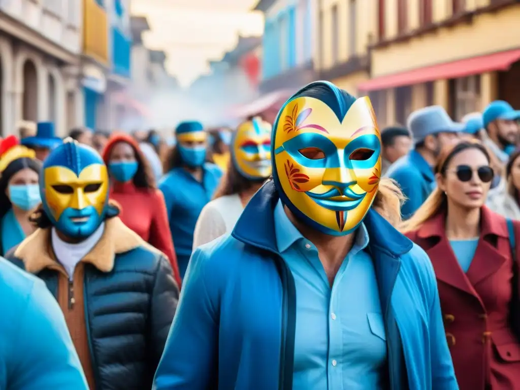 Carnaval en Uruguay: colorida celebración en las calles Colorido Carnaval Uruguayo en una bulliciosa calle, con máscaras y trajes tradicionales