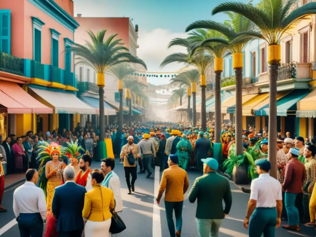 Montevideo en Carnaval: caos colorido y alegría Colorido Carnaval Uruguayo Montevideo: calles rebosantes de energía, desfiles vibrantes y espectadores emocionados