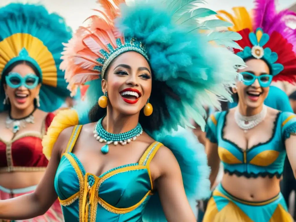 Carnaval uruguayo: diversidad y alegría en coloridas danzas Colorido Carnaval Uruguayo: diversidad inclusiva en celebración alegre y unión entre personas de diferentes edades y géneros