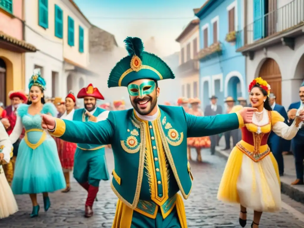 Vibrante Carnaval en Uruguay: fiesta colorida y alegre Colorido Carnaval Uruguayo en el interior del país: disfraces, máscaras, bailes y tradiciones en las calles empedradas
