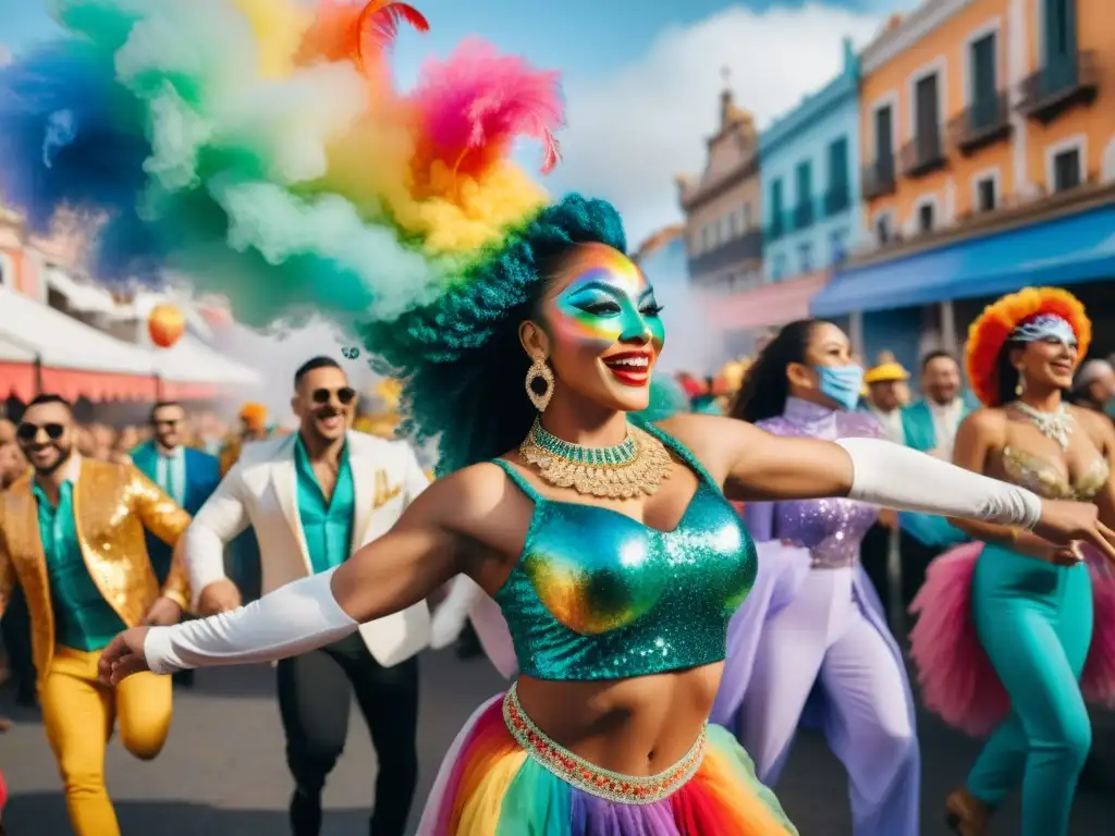 Colorido Carnaval LGBT+ en Uruguay: Celebración de diversidad y unidad Colorido desfile de Carnaval en Uruguay con impacto social agrupaciones LGBT+