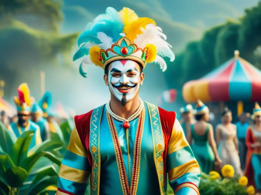 Colorido desfile de Carnaval junto a un sereno retiro de bienestar en medio de exuberante vegetación