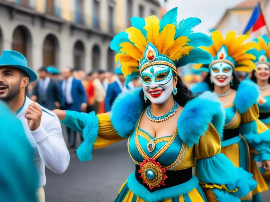 Carnaval en Uruguay: Explosión de color y alegría Colorido desfile de Carnaval en Uruguay: trajes, máscaras y baile al ritmo de la música tradicional