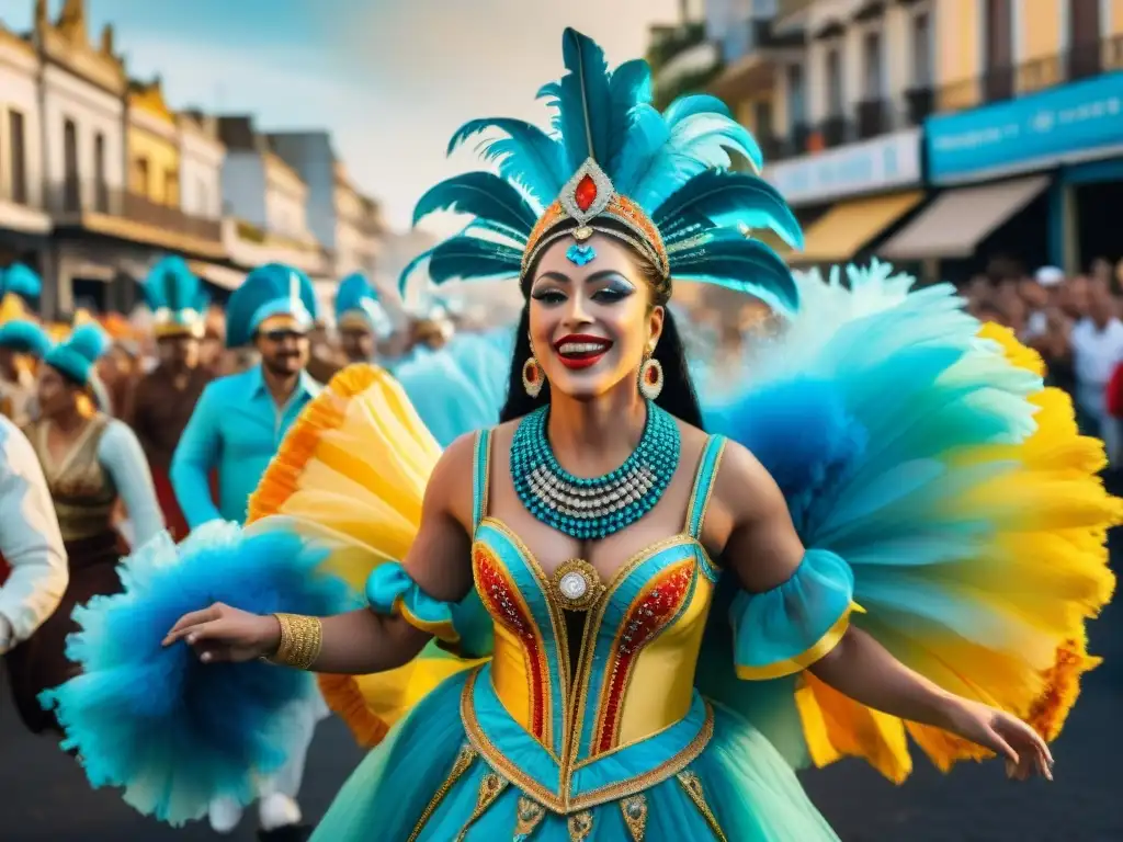 Deslumbrante carnaval en Uruguay: tradición y color Colorido desfile de comparsas uruguayas: tradición e innovación en vibrantes trajes y música alegre