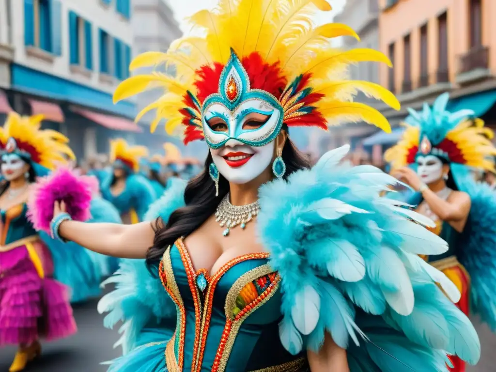 Exuberante pintura acuarela de Carnaval Uruguayo Colorido desfile de danzantes del Carnaval Uruguayo en LinkedIn