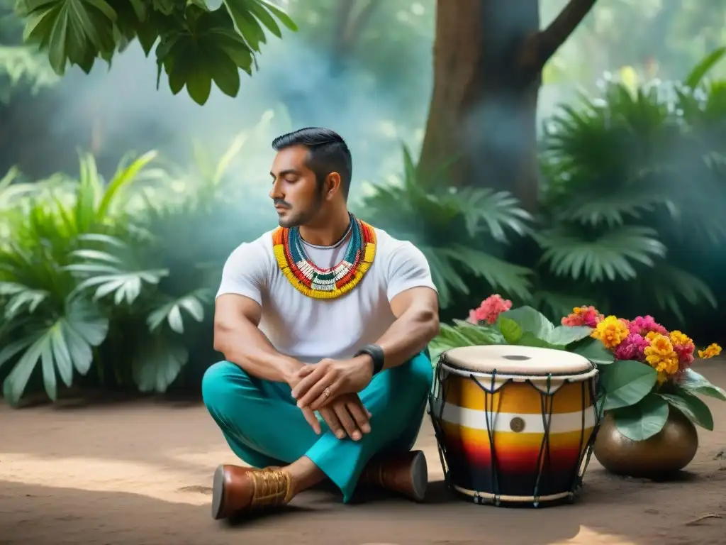 Descanso sereno: Tamborilero uruguayo en medio de la naturaleza Descanso sereno del tamborilero tras vibrante Candombe