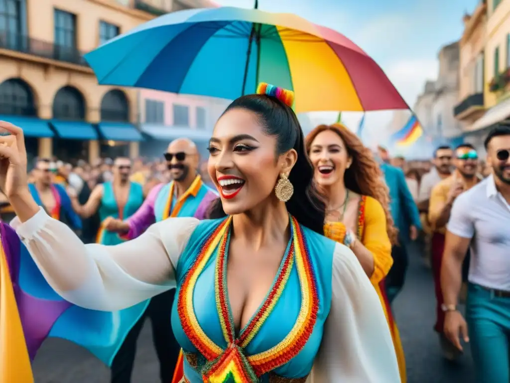 Desfile de Orgullo LGBT+ en Uruguay: Celebración y Diversidad Desfile alegre de Comparsas LGBT+ en Carnaval Uruguayo