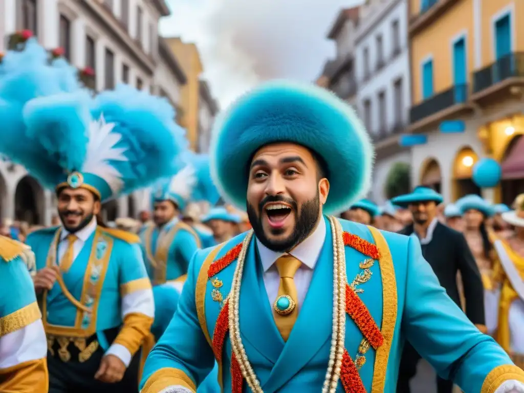 Deslumbrante desfile de Carnaval en Argentina Desfile animado del Carnaval Uruguayo en el mundo con carrozas coloridas, danzarines y espectadores emocionados